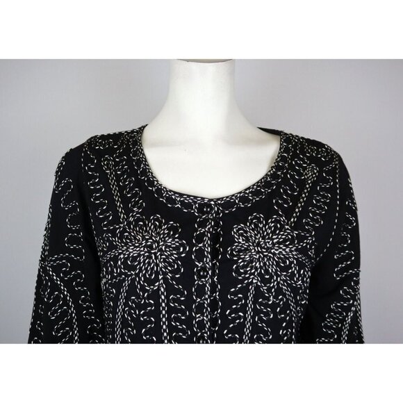 WOMEN'S BLACK STRETCH KNIT EMBROIDERED CARDIGAN SWEATER - ONCE AGAIN - SIZE S - Picture 2 of 5